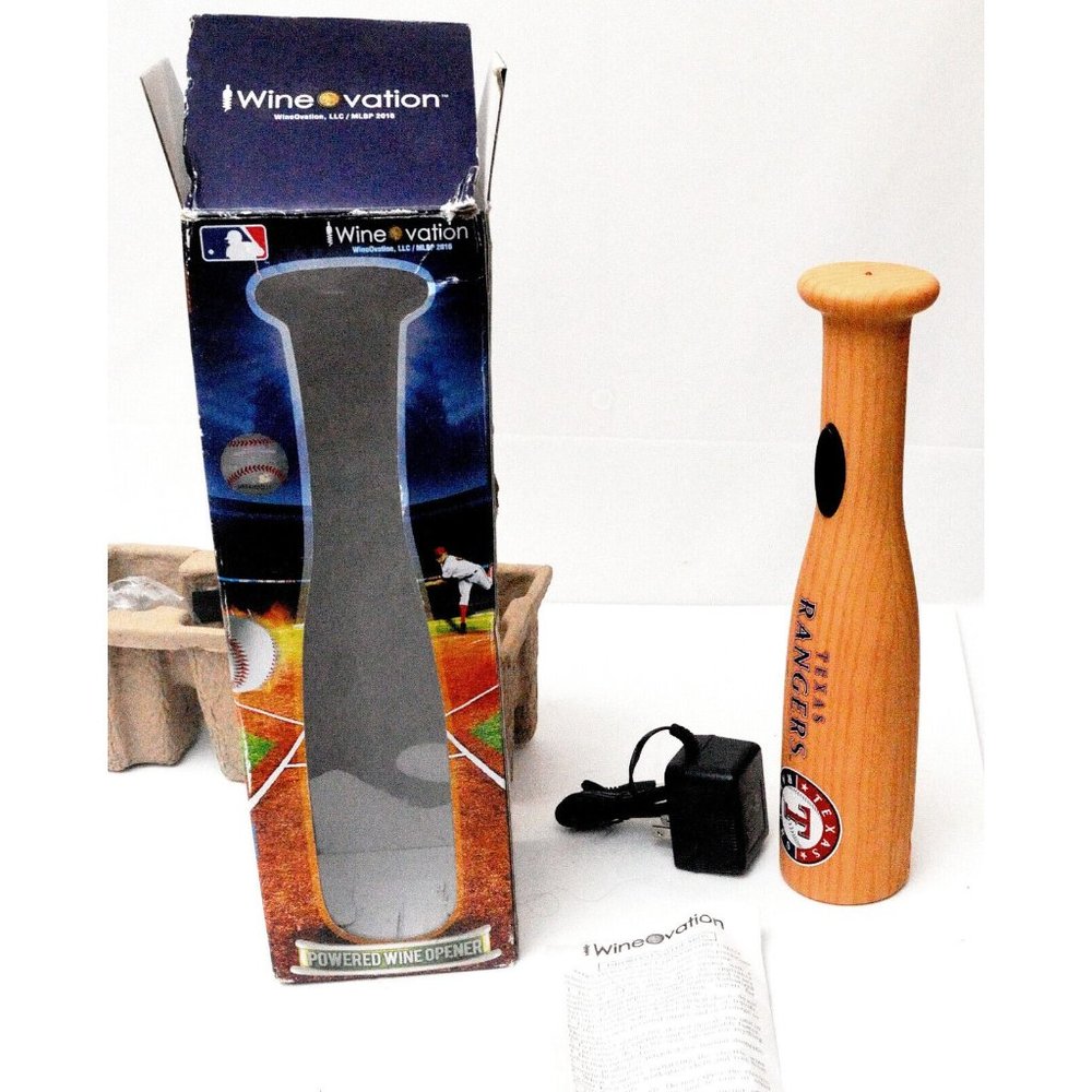 WineOvation Powered Baseball Bat Wine Opener MLB Texas Rangers Officially Licens